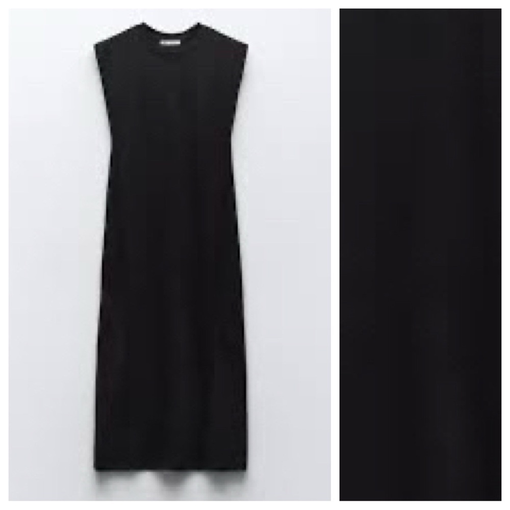NWT. Zara Black Viscose Blend Knit Sleeveless Midi Dress. Size S. - Picture 4 of 8